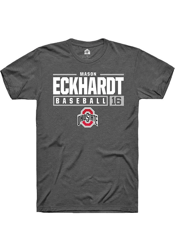 Mason Eckelman  Ohio State Buckeyes Dark Grey Rally NIL Stacked Box Short Sleeve T Shirt