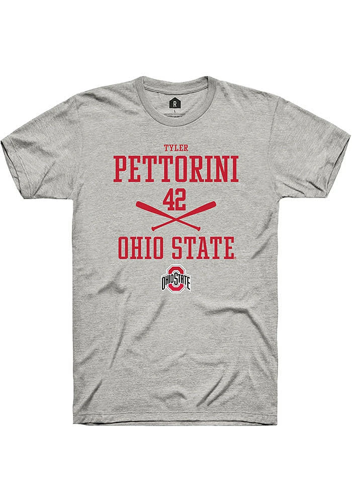 Tyler Pettorini  Ohio State Buckeyes Ash Rally NIL Sport Icon Short Sleeve T Shirt