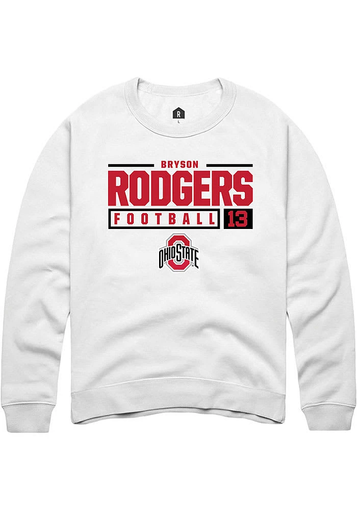 Bryson Rodgers  Rally Ohio State Buckeyes Mens White NIL Stacked Box Long Sleeve Crew Sweatshirt