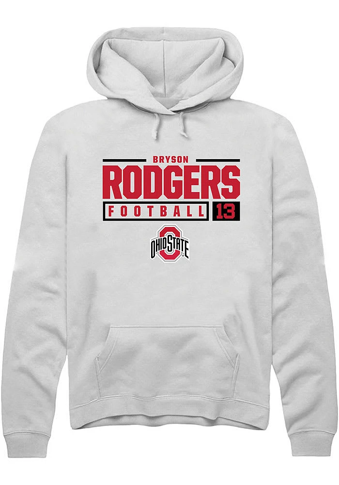 Bryson Rodgers  Rally Ohio State Buckeyes Mens White NIL Stacked Box Long Sleeve Hoodie