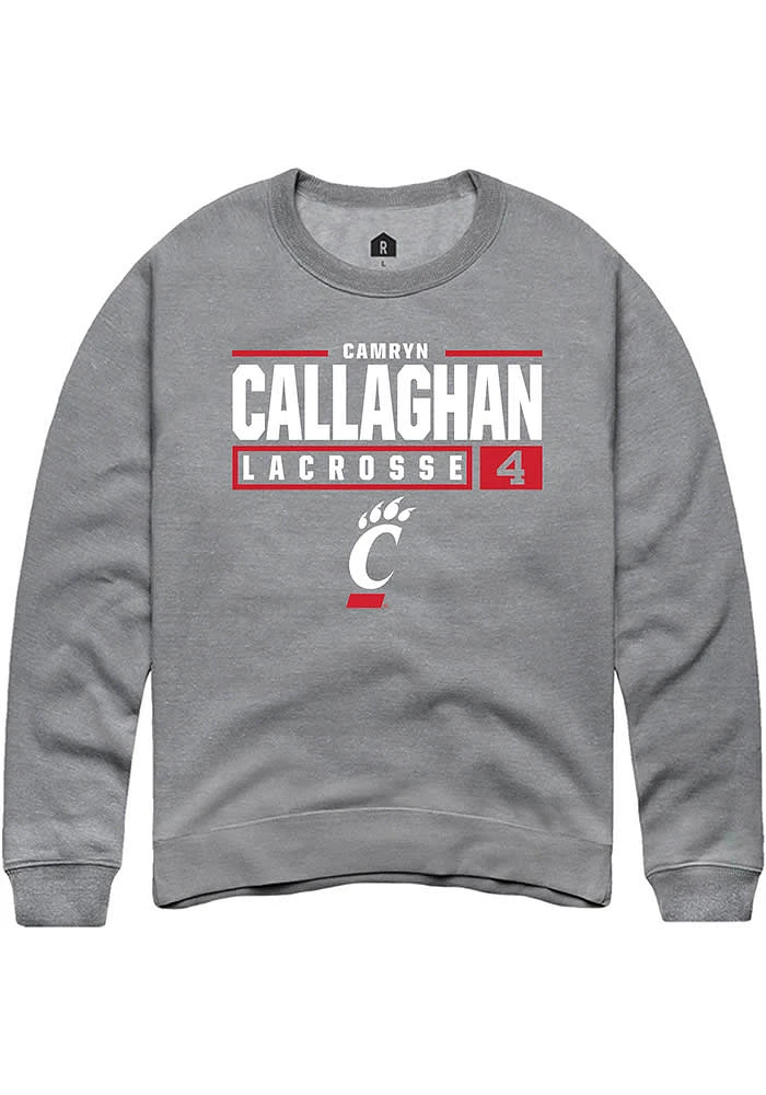 Camryn Callaghan Rally Mens Graphite Cincinnati Bearcats NIL Stacked Box Crew Sweatshirt