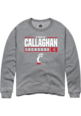 Camryn Callaghan  Rally Cincinnati Bearcats Mens Graphite NIL Stacked Box Long Sleeve Crew Sweat..