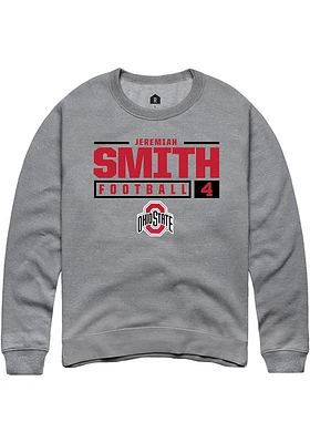 Jeremiah Smith  Rally Ohio State Buckeyes Mens Graphite NIL Stacked Box Long Sleeve Crew Sweatsh..