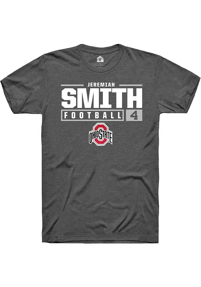 Jeremiah Smith  Ohio State Buckeyes Dark Grey Rally NIL Stacked Box Short Sleeve T Shirt