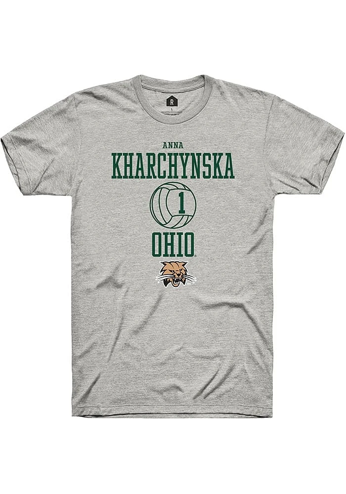 Anna Kharchynska  Ohio Bobcats Ash Rally NIL Sport Icon Short Sleeve T Shirt