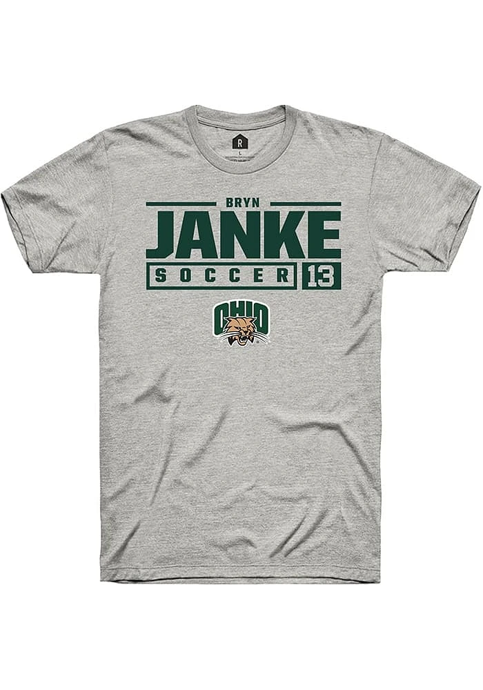 Bryn Janke  Ohio Bobcats Ash Rally NIL Stacked Box Short Sleeve T Shirt