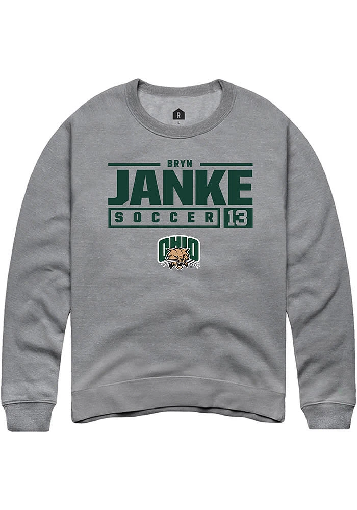 Bryn Janke  Rally Ohio Bobcats Mens Graphite NIL Stacked Box Long Sleeve Crew Sweatshirt