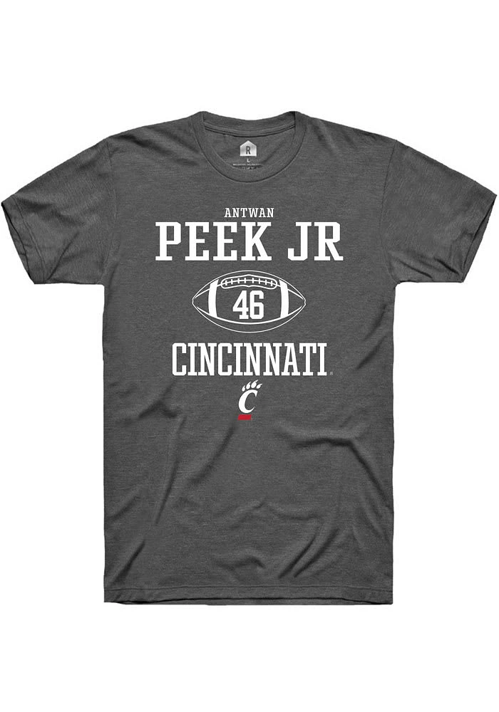 Antwan Peek Jr.  Cincinnati Bearcats Dark Grey Rally NIL Sport Icon Short Sleeve T Shirt