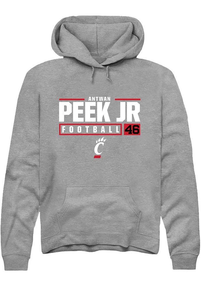 Antwan Peek Jr.  Rally Cincinnati Bearcats Mens Graphite NIL Stacked Box Long Sleeve Hoodie