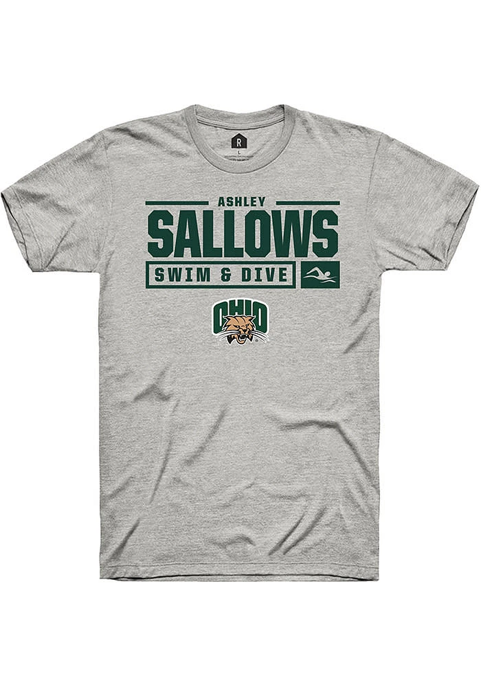 Ashley Sallows  Ohio Bobcats Ash Rally NIL Stacked Box Short Sleeve T Shirt