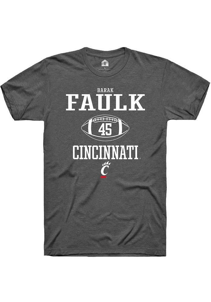 Barak Faulk  Cincinnati Bearcats Dark Grey Rally NIL Sport Icon Short Sleeve T Shirt