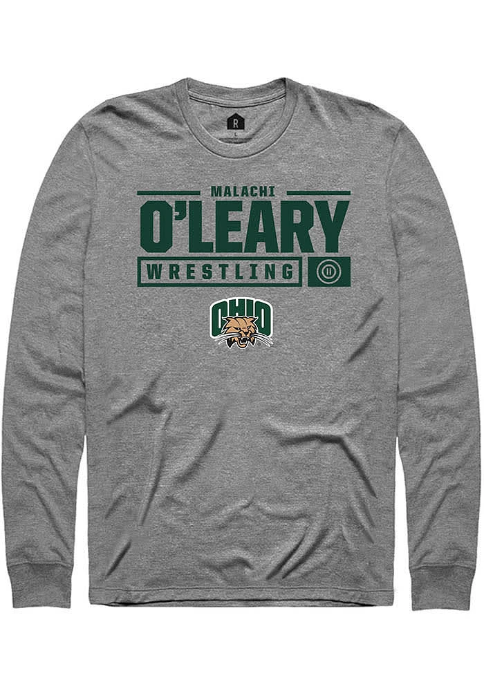 Malachi O'Leary  Ohio Bobcats Graphite Rally NIL Stacked Box Long Sleeve T Shirt