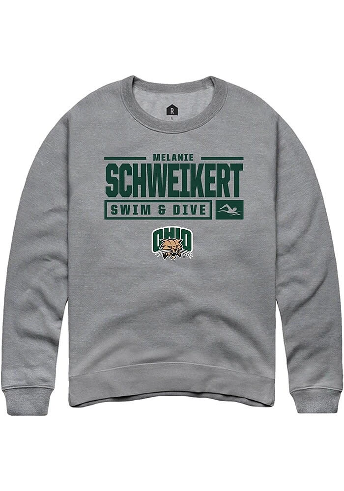 Melanie Schweikert Rally Ohio Bobcats Mens Graphite NIL Stacked Box Long Sleeve Crew Sweatshirt