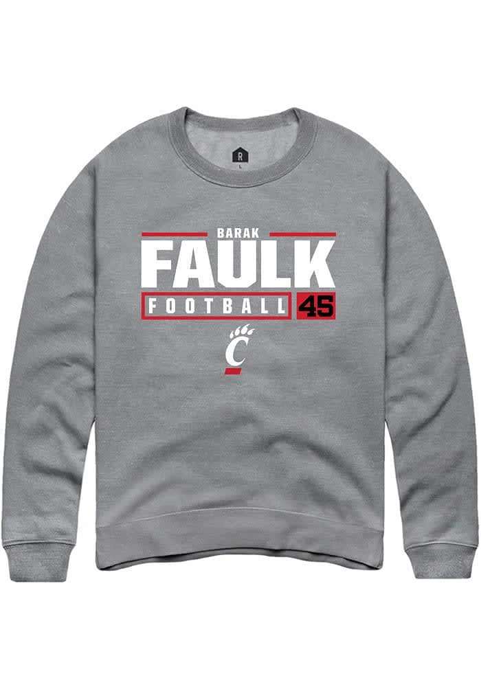 Barak Faulk  Rally Cincinnati Bearcats Mens Graphite NIL Stacked Box Long Sleeve Crew Sweatshirt