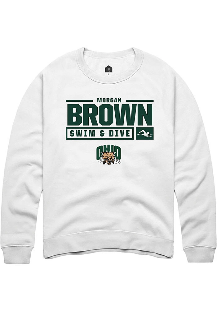 Morgan Brown Rally Ohio Bobcats Mens NIL Stacked Box Long Sleeve Crew Sweatshirt