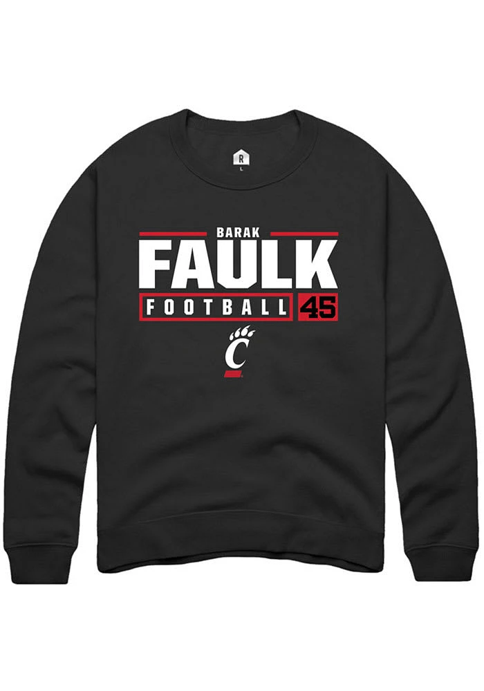 Barak Faulk Rally Cincinnati Bearcats Mens NIL Stacked Box Long Sleeve Crew Sweatshirt