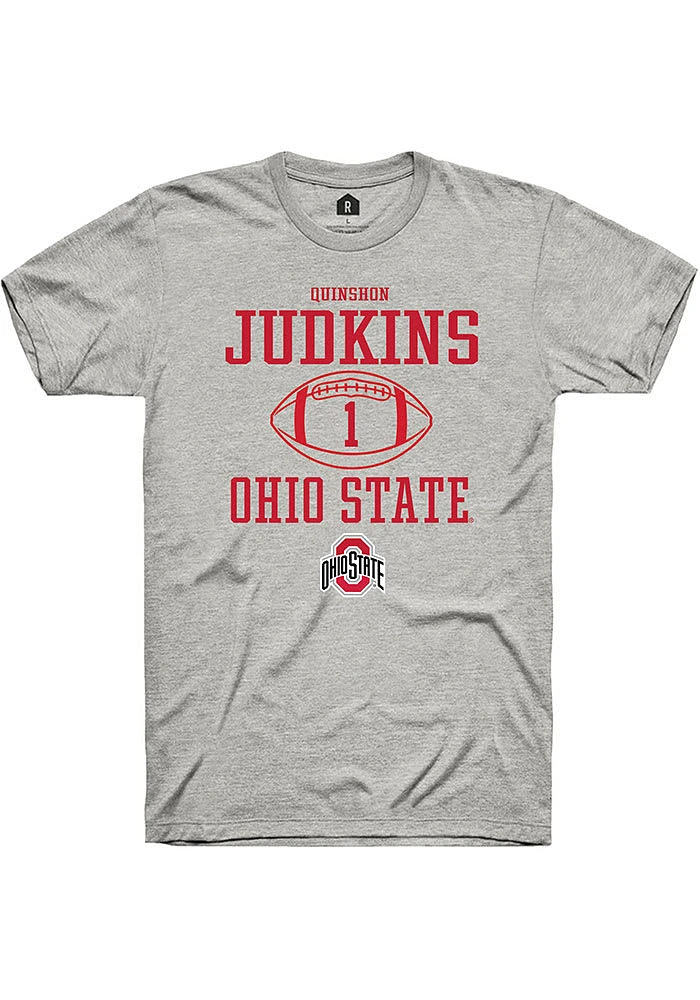 Quinshon Judkins  Ohio State Buckeyes Ash Rally NIL Sport Icon Short Sleeve T Shirt