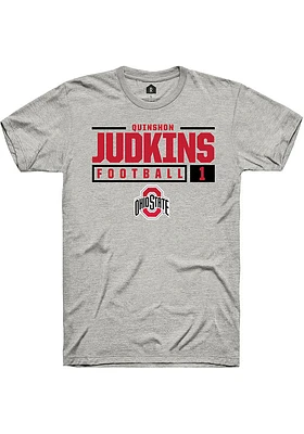 Quinshon Judkins  Ohio State Buckeyes Ash Rally NIL Stacked Box Short Sleeve T Shirt