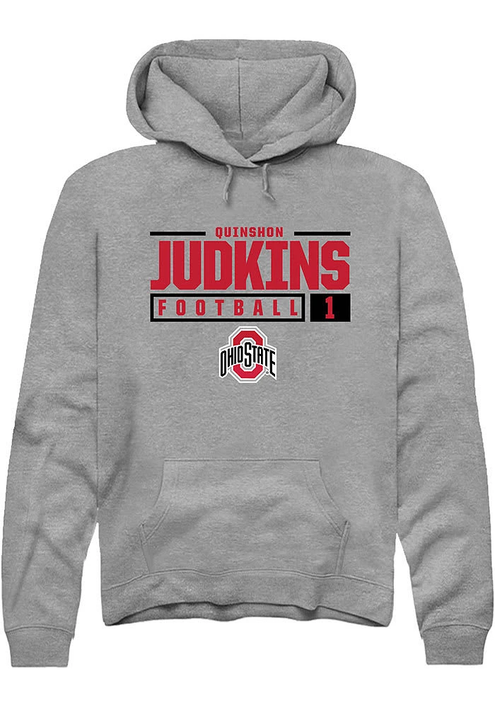 Quinshon Judkins  Rally Ohio State Buckeyes Mens Graphite NIL Stacked Box Long Sleeve Hoodie