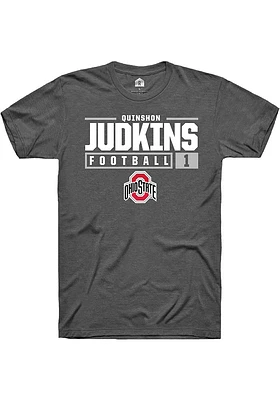 Quinshon Judkins  Ohio State Buckeyes Dark Grey Rally NIL Stacked Box Short Sleeve T Shirt