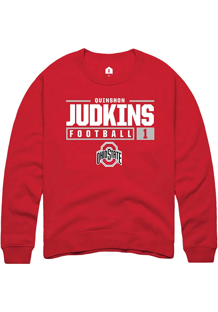 Quinshon Judkins  Rally Ohio State Buckeyes Mens Red NIL Stacked Box Long Sleeve Crew Sweatshirt