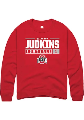 Quinshon Judkins  Rally Ohio State Buckeyes Mens Red NIL Stacked Box Long Sleeve Crew Sweatshirt