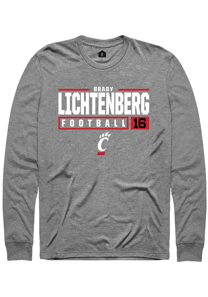 Brady Lichtenberg  Cincinnati Bearcats Graphite Rally NIL Stacked Box Long Sleeve T Shirt