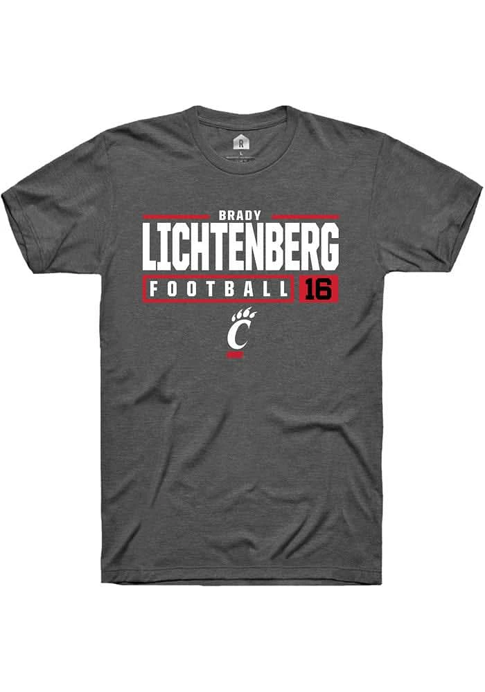 Brady Lichtenberg  Cincinnati Bearcats Dark Grey Rally NIL Stacked Box Short Sleeve T Shirt