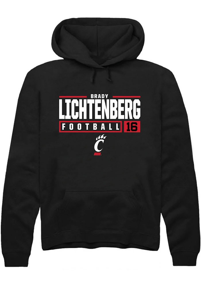 Brady Lichtenberg Rally Cincinnati Bearcats Mens Black NIL Stacked Box Long Sleeve Hoodie