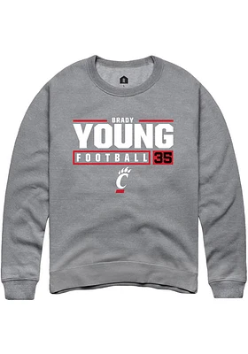 Brady Young  Rally Cincinnati Bearcats Mens Graphite NIL Stacked Box Long Sleeve Crew Sweatshirt