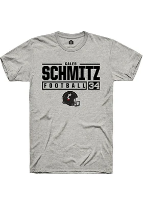 Caleb Schmitz  Cincinnati Bearcats Ash Rally NIL Stacked Box Short Sleeve T Shirt