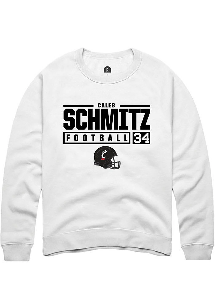 Caleb Schmitz Rally Cincinnati Bearcats Mens NIL Stacked Box Long Sleeve Crew Sweatshirt