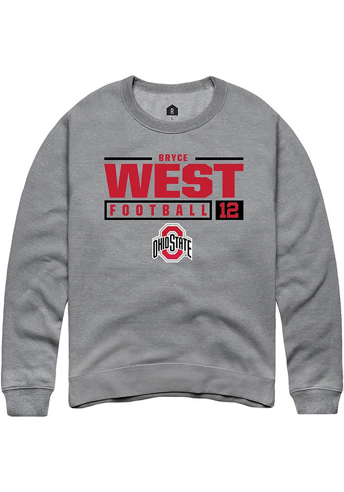 Bryce West  Rally Ohio State Buckeyes Mens Graphite NIL Stacked Box Long Sleeve Crew Sweatshirt