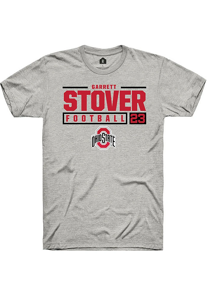 Garrett Stover  Ohio State Buckeyes Ash Rally NIL Stacked Box Short Sleeve T Shirt