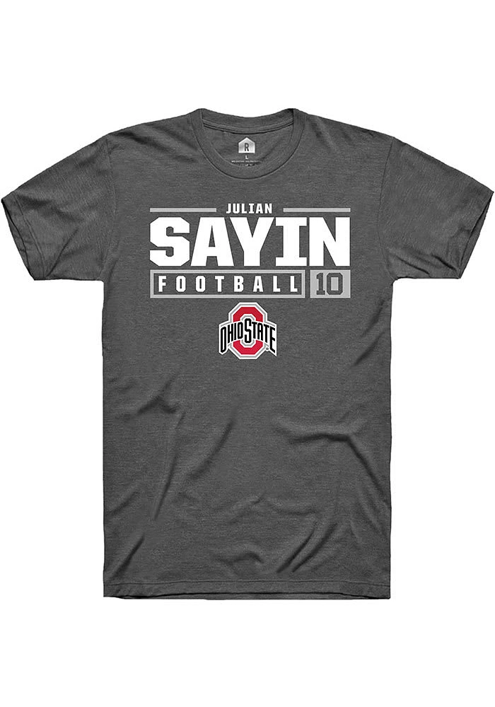 Julian Sayin  Ohio State Buckeyes Dark Grey Rally NIL Stacked Box Short Sleeve T Shirt