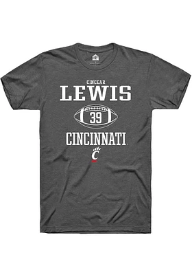 Cincear Lewis  Cincinnati Bearcats Dark Grey Rally NIL Sport Icon Short Sleeve T Shirt