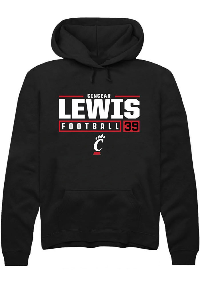 Cincear Lewis Rally Cincinnati Bearcats Mens Black NIL Stacked Box Long Sleeve Hoodie