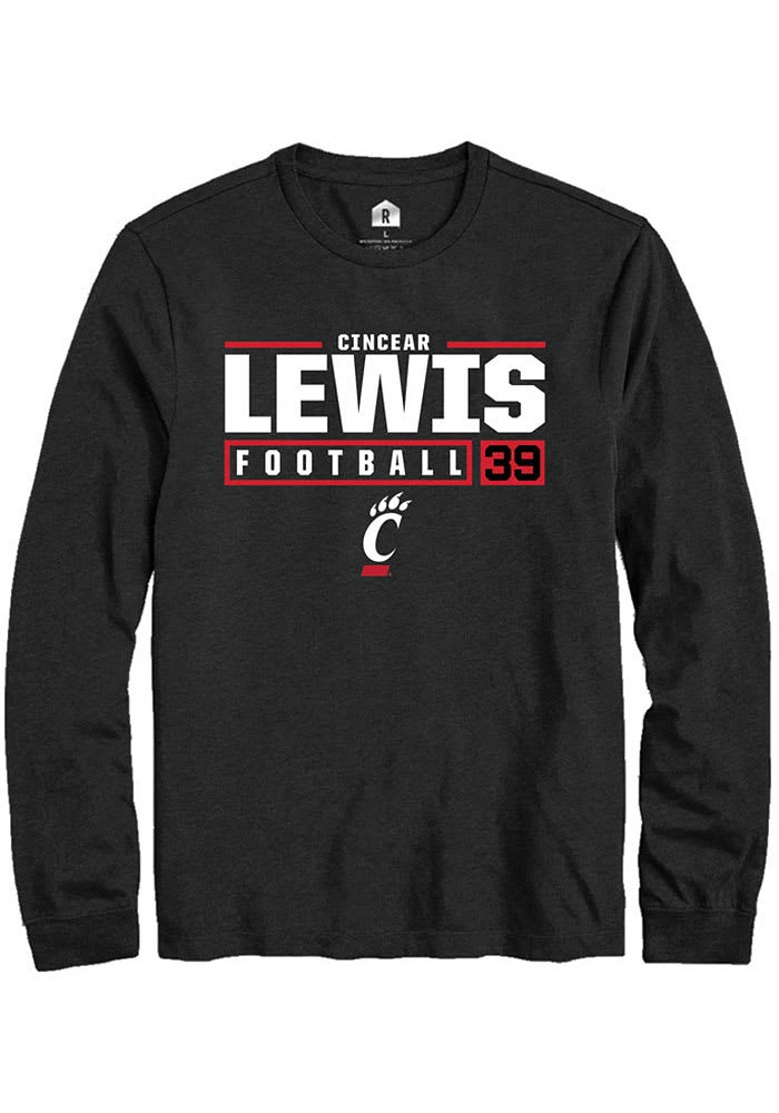 Cincear Lewis Cincinnati Bearcats Rally NIL Stacked Box Long Sleeve T Shirt