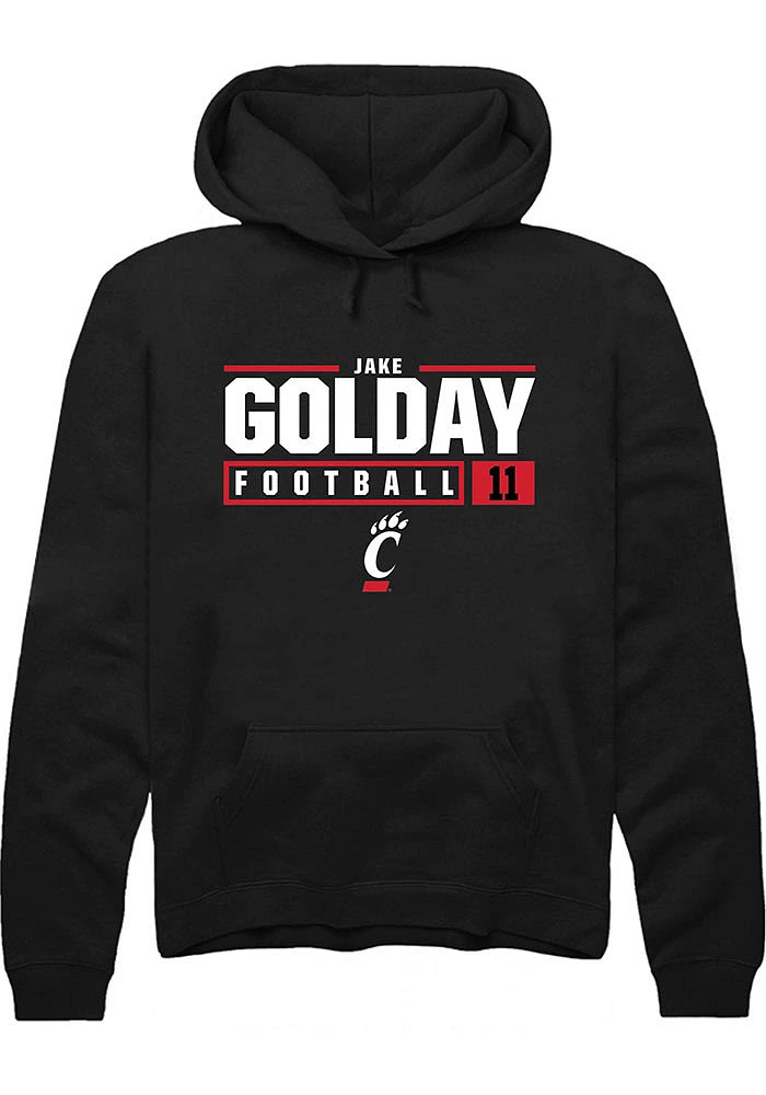 Jake Golday Rally Cincinnati Bearcats Mens NIL Stacked Box Long Sleeve Hoodie