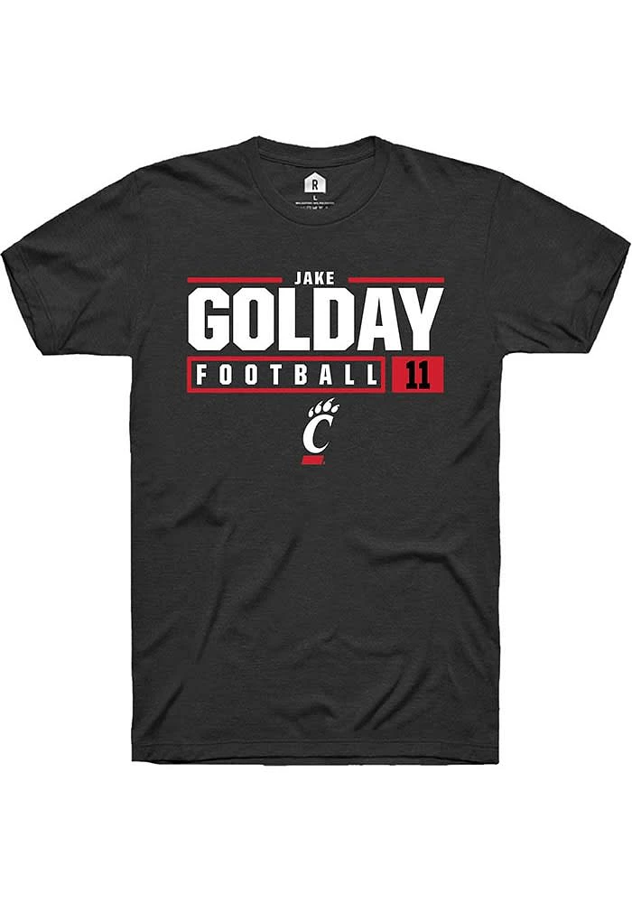 Jake Golday Cincinnati Bearcats Rally NIL Stacked Box Short Sleeve T Shirt