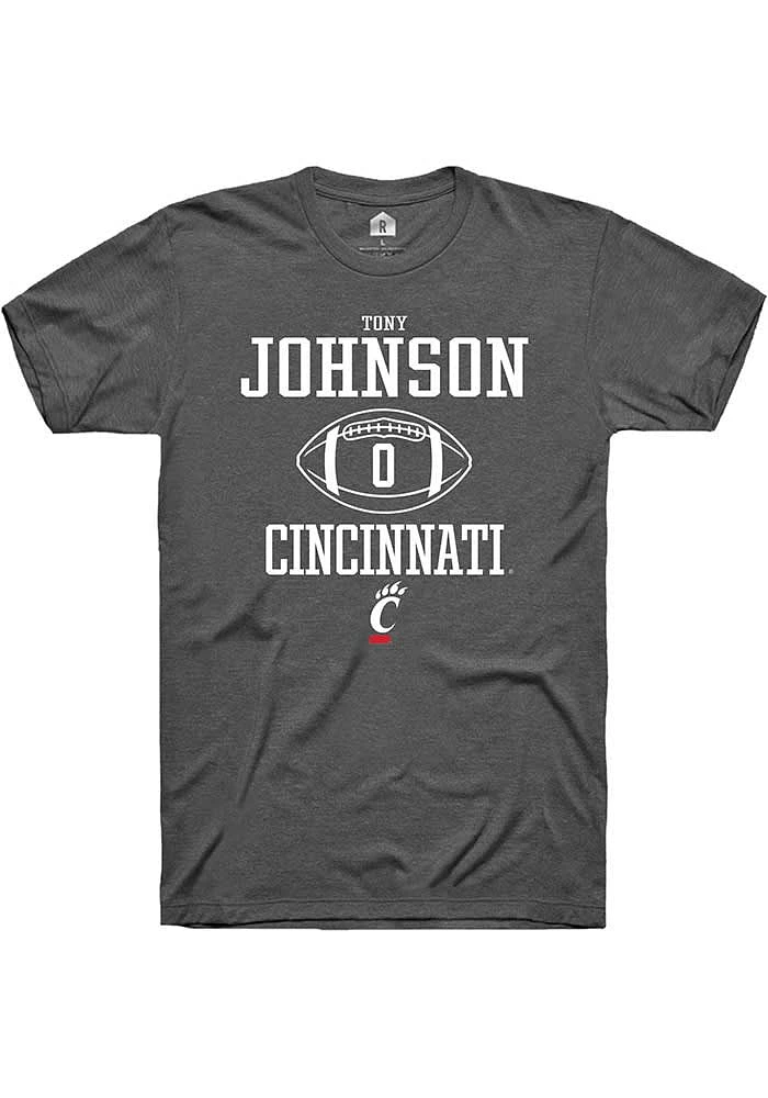 Tony Johnson  Cincinnati Bearcats Dark Grey Rally NIL Sport Icon Short Sleeve T Shirt