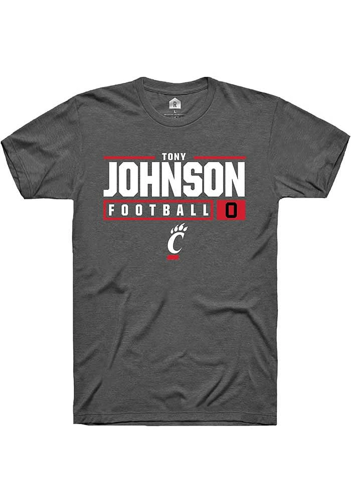 Tony Johnson  Cincinnati Bearcats Dark Grey Rally NIL Stacked Box Short Sleeve T Shirt