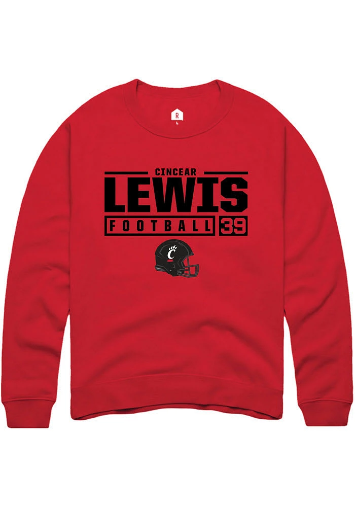 Cincear Lewis Rally Cincinnati Bearcats Mens NIL Stacked Box Long Sleeve Crew Sweatshirt