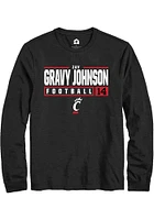 Zay Gravy Johnson  Cincinnati Bearcats Black Rally NIL Stacked Box Long Sleeve T Shirt