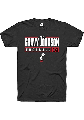 Zay Gravy Johnson  Cincinnati Bearcats Black Rally NIL Stacked Box Short Sleeve T Shirt