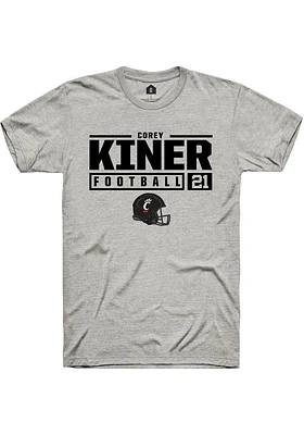 Corey Kiner  Cincinnati Bearcats Ash Rally NIL Stacked Box Short Sleeve T Shirt