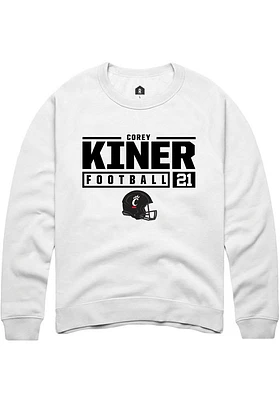 Corey Kiner Rally Cincinnati Bearcats Mens NIL Stacked Box Long Sleeve Crew Sweatshirt