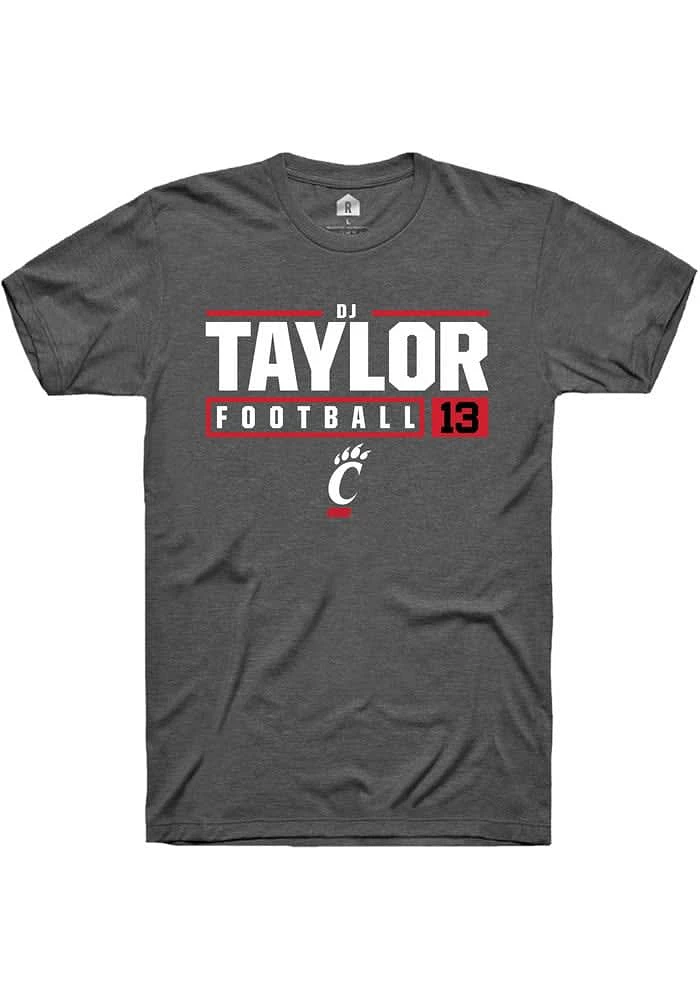 D.J. Taylor  Cincinnati Bearcats Dark Grey Rally NIL Stacked Box Short Sleeve T Shirt