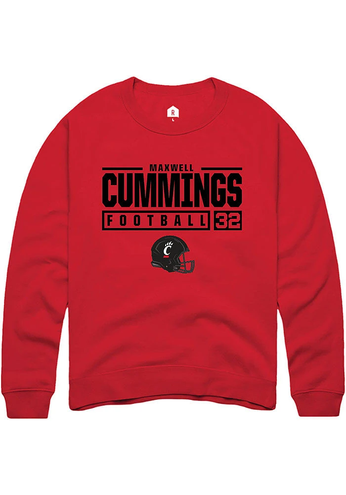 Maxwell Cummings  Rally Cincinnati Bearcats Mens Red NIL Stacked Box Long Sleeve Crew Sweatshirt