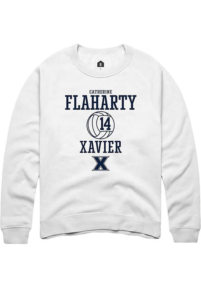 Catherine Flaharty  Rally Xavier Musketeers Mens White NIL Sport Icon Long Sleeve Crew Sweatshir..